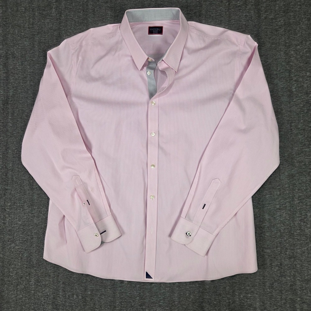 UNTUCKit Douro Shirt Mens XXXL Pink White Micro Stripe Wrinkle Free Long Sleeve